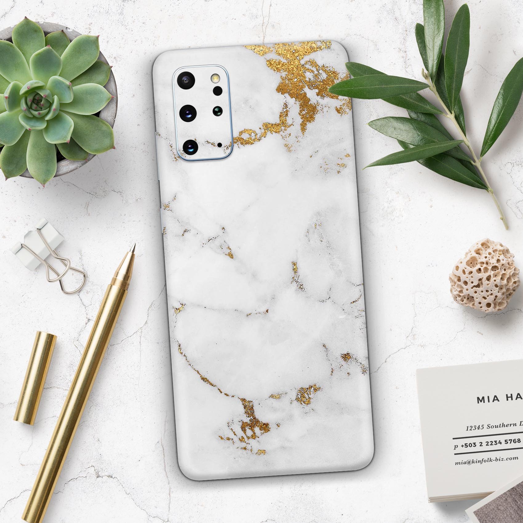 Marble and Digital Gold Foil V6 Skin-Kit for Samsung Galaxy S20, showcasing a stylish design with a premium vinyl finish.